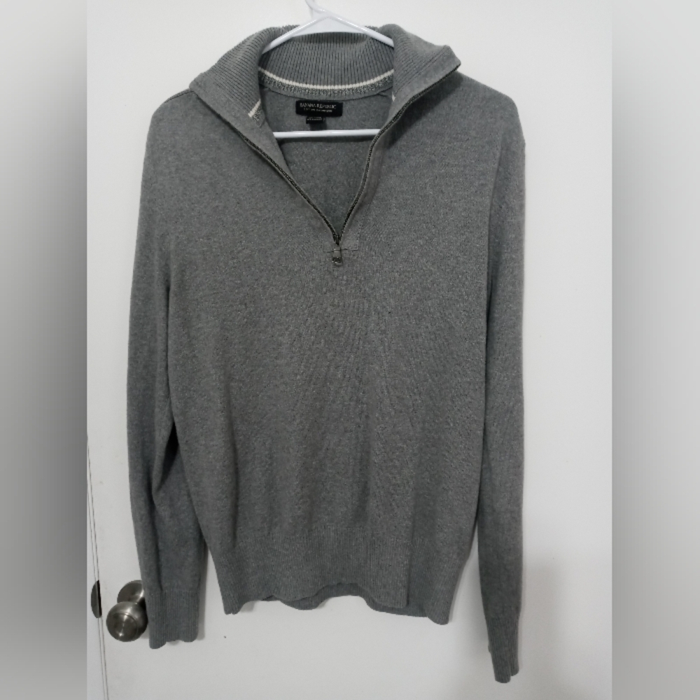 Banana Republic Cotton Cashmere 1/4 Zip long sleeve pullover Gray sweater Small